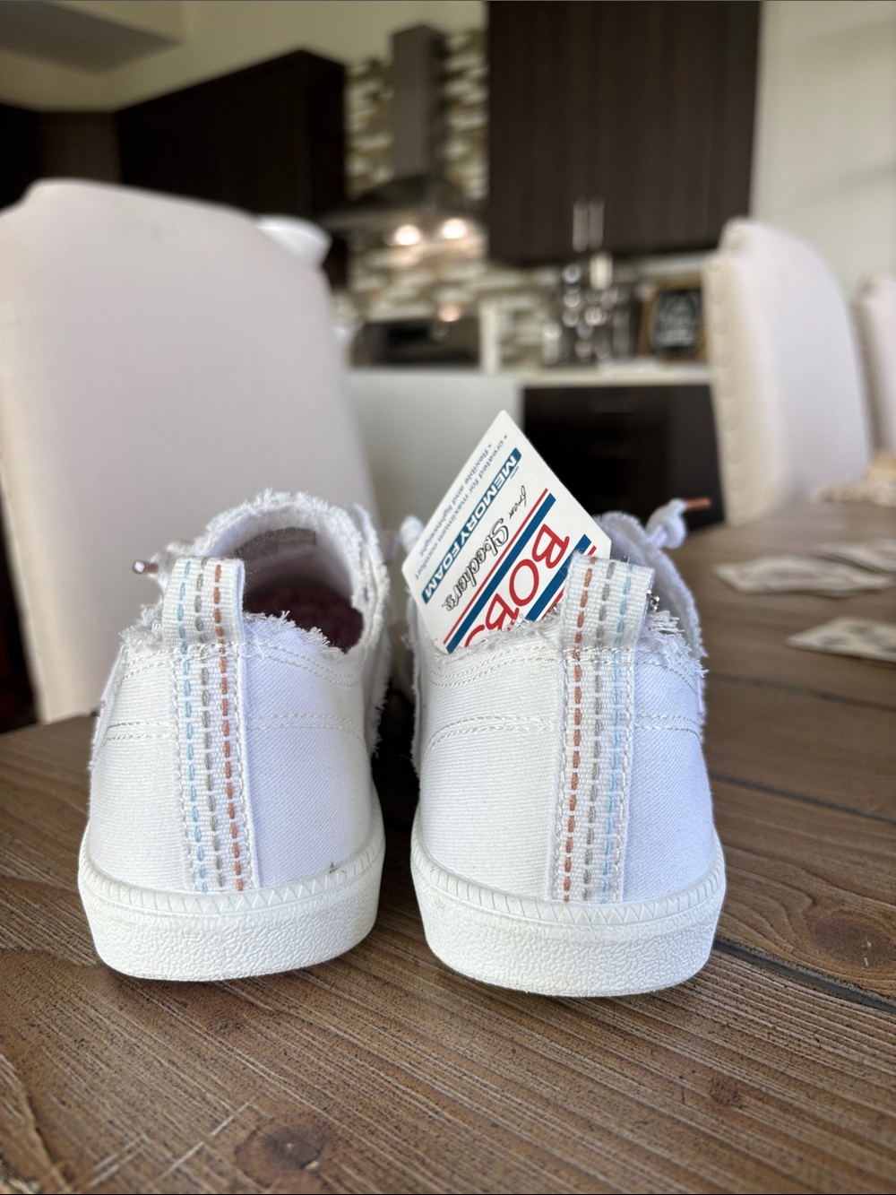 Bob’s from Skechers White Canvas Memory Foam Sneakers with Rose Gold Accents - Picture 3 of 10